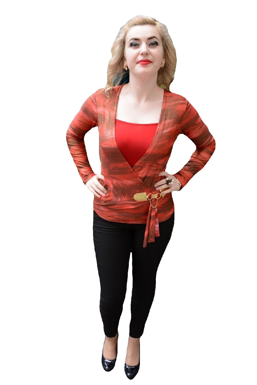 Bluza rafinata de ocazie, maneca lunga, decolteu adanc,D&J Exclusive, Rosu