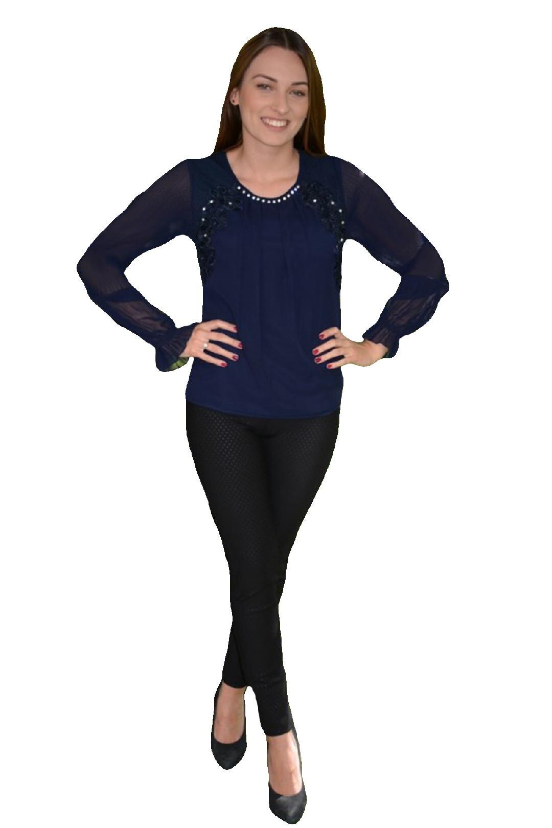 Bolero dama din blana sintetica, scurt in talie si maneca lunga ,D&J Exclusive, Albastru marin