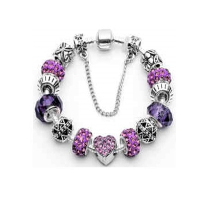 Martisor bratara metal charm inima mov Argintiu/Mov