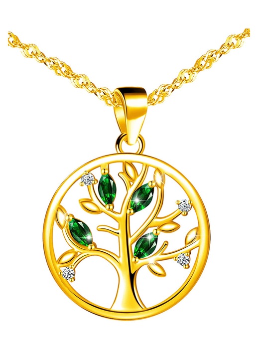 Pandantiv copacul vietii Mennica Swidnicka argint 925 placat aur verde 27x21mm 45cm