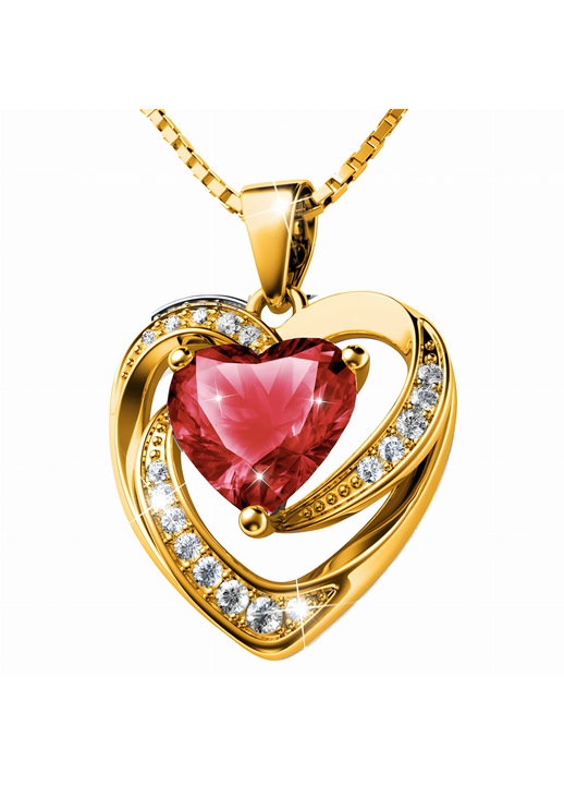 Colier argint 925 Mennica Swidnicka placat cu aur 24K, cristale si zirconii, siam, 20x15mm, 45cm