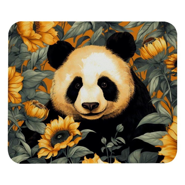 Tapit de mouse, model panda cu floarea-soarelui, ergonomic, auriu, 21x25cm