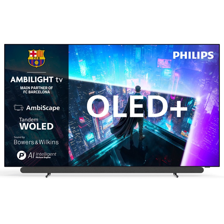 Televizor Philips AMBILIGHT tv OLED+ 55OLED911, Bowers & Wilkins, 139 cm, Smart TV, 4K Ultra HD, 165Hz, Clasa G (Model 2026)