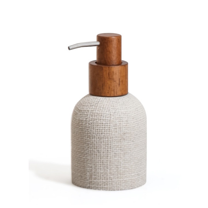 Dispensator Sapun Bisk Craft 150 ml, Crem, Poli-rasina si Lemn
