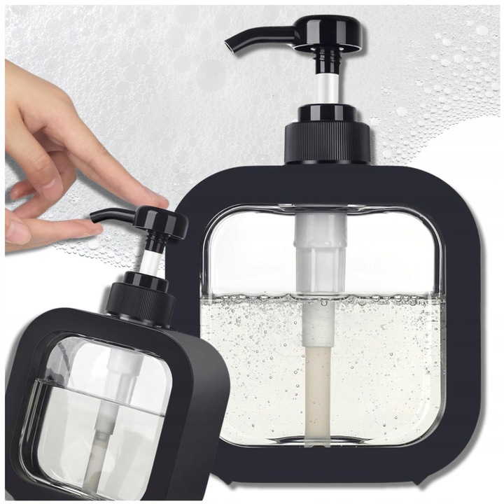 Dozator Sapun Lichid 500ml Negru Transparent pentru Baie si Bucatarie