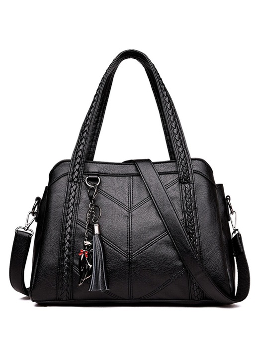 Geanta dama piele PU, negru, 31x11x22cm
