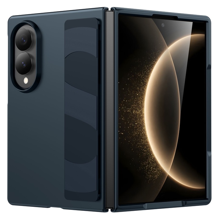 Husa pentru Samsung Galaxy Z Fold 8, cu Cureau de Mana, Anti Soc, Margini Consolidate si Zona Ridicata pentru Camera, Finisaj Anti-Alunecare, Albastru