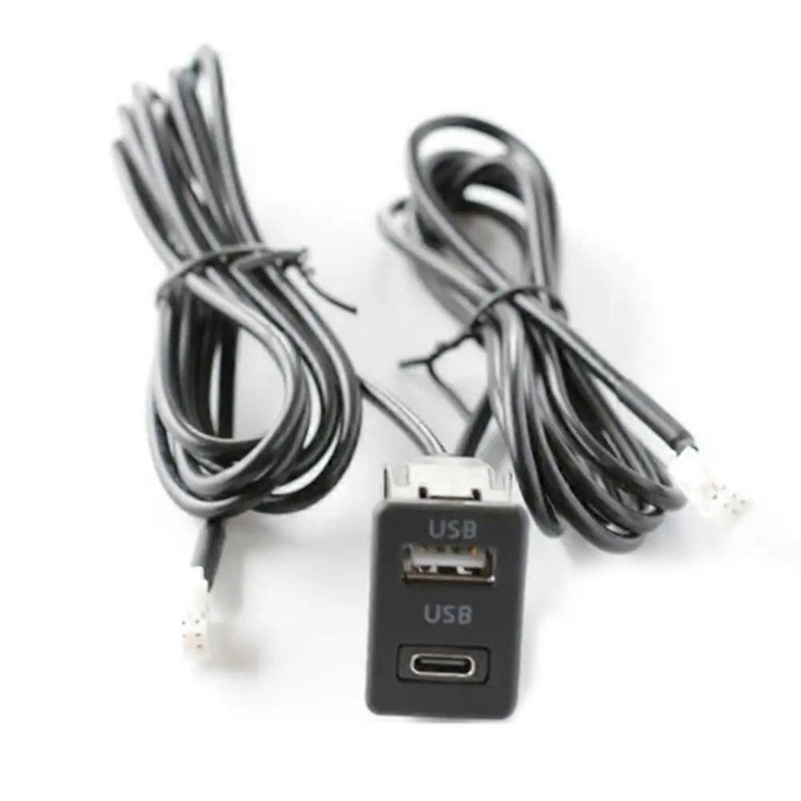 Priza USB si Type-C pentru bord auto, negru, 2.2x3.4cm, cablu 1.2m