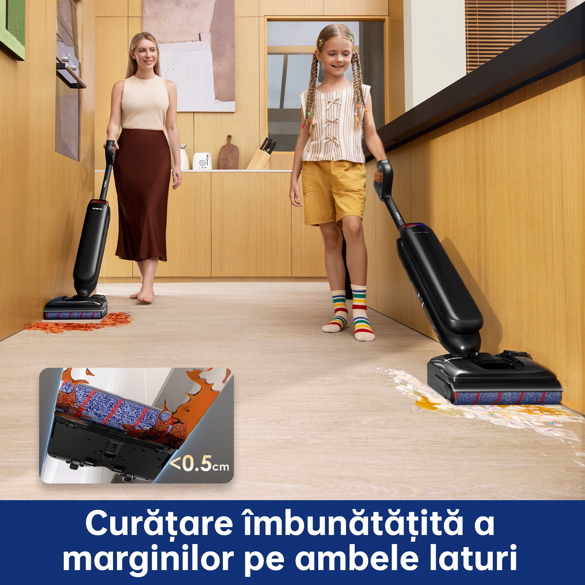 Aspirator Vertical Cu Spalare Tineco Floor One S7 Artist Premium, 220 W, Aspirare Uscat/Umed, Display Digital, Autocuratare FlashDry, Autonomie 50 Min, 21.6 V, WiFi, Gri/Negru