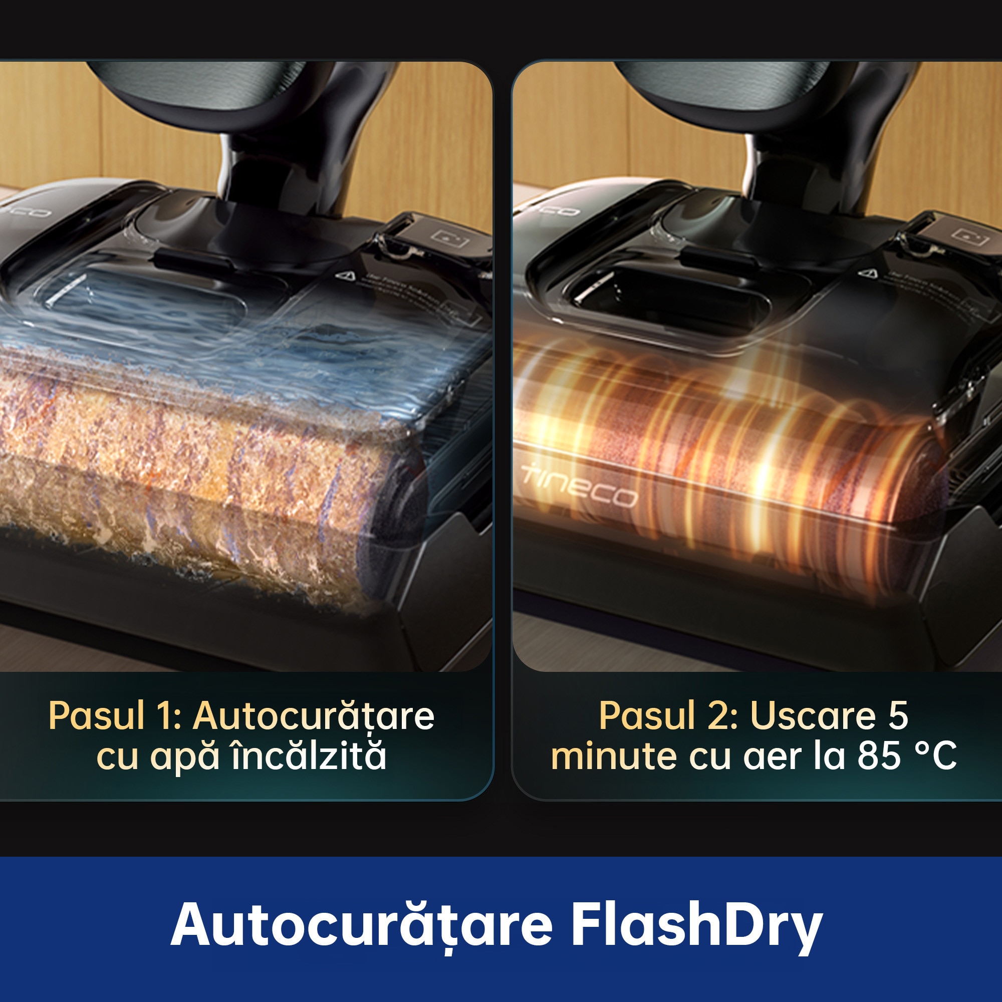Aspirator Vertical Cu Spalare Tineco Floor One S7 Artist Premium, 220 W, Aspirare Uscat/Umed, Display Digital, Autocuratare FlashDry, Autonomie 50 Min, 21.6 V, WiFi, Gri/Negru
