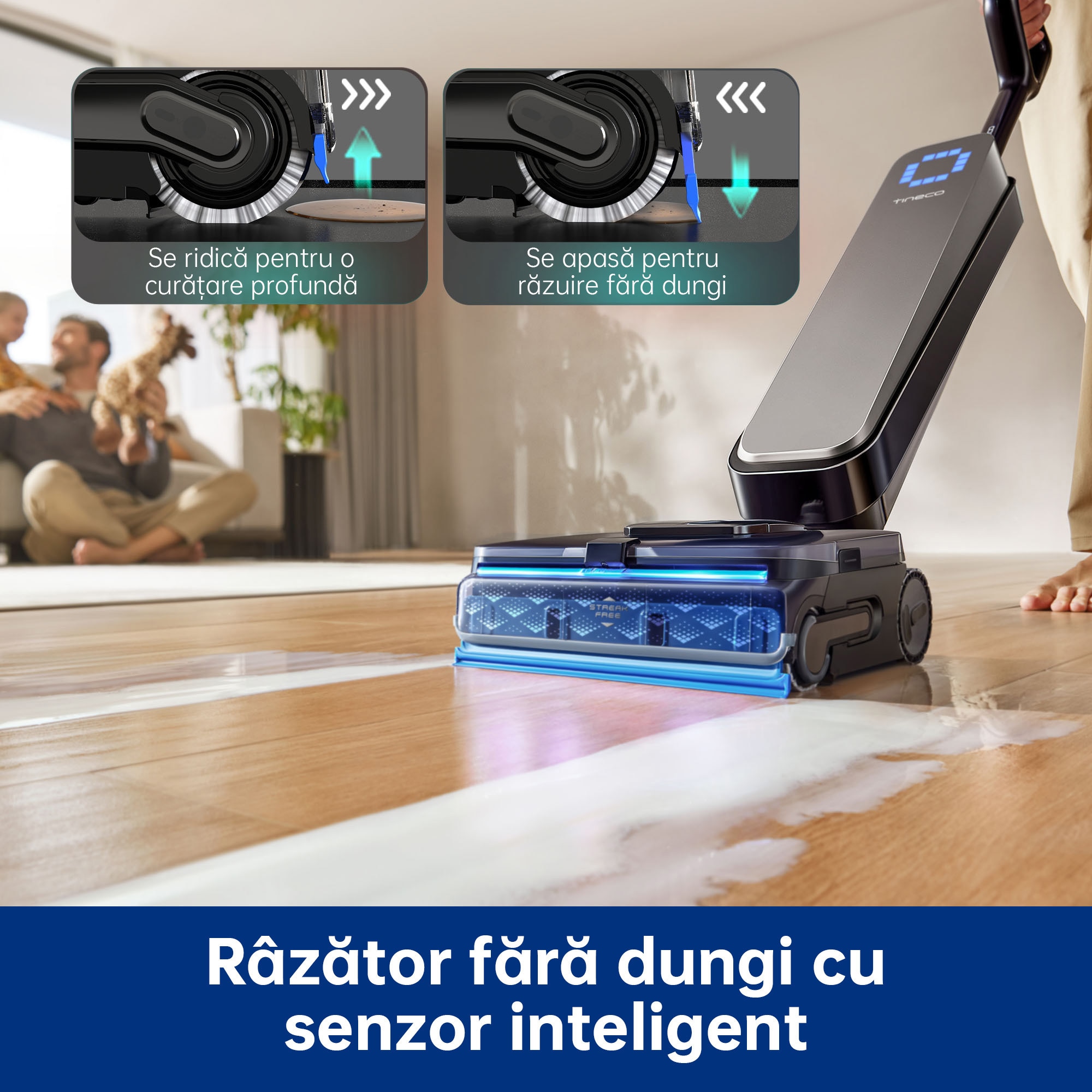 Aspirator Vertical Cu Spalare Tineco Floor One S9 Scientist Complete, 230 W, Aspirare Uscat/Umed, Tehnologie HyperSteam 160°C, Autocuratare FlashDry 85°C, Autonomie 80 Min, 30 V, WiFi, Control Vocal, Negru