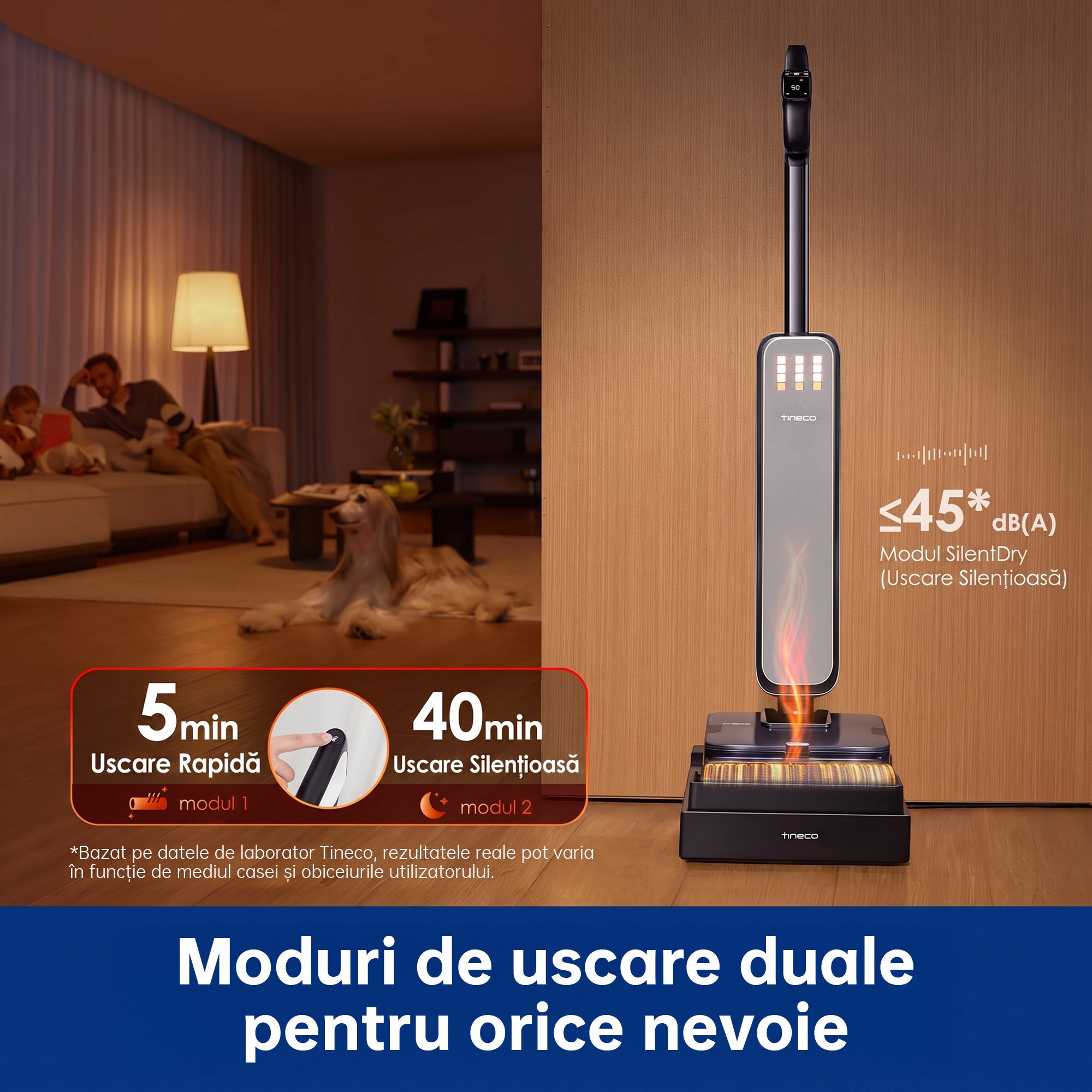 Aspirator Vertical Cu Spalare Tineco Floor One S9 Scientist Complete, 230 W, Aspirare Uscat/Umed, Tehnologie HyperSteam 160°C, Autocuratare FlashDry 85°C, Autonomie 80 Min, 30 V, WiFi, Control Vocal, Negru