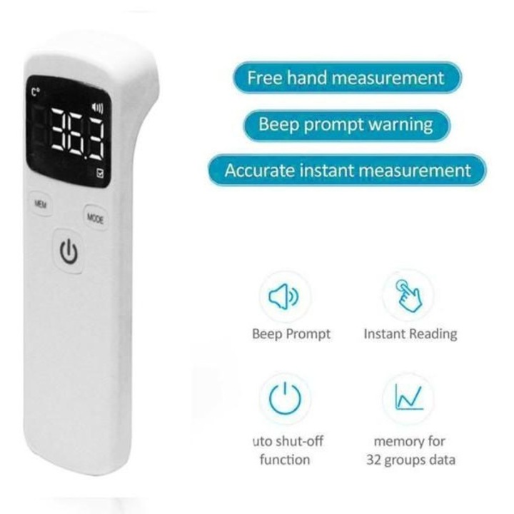 Digitális infravörös homlokhőmérő K0323-0720-CJ7536, érintésmentes, 0,5 mp mérés, 1-5 cm távolság, zöld/piros/fehér háttérvilágítás, 32 mérés memória, fehér, 2x AAA tápellátás
