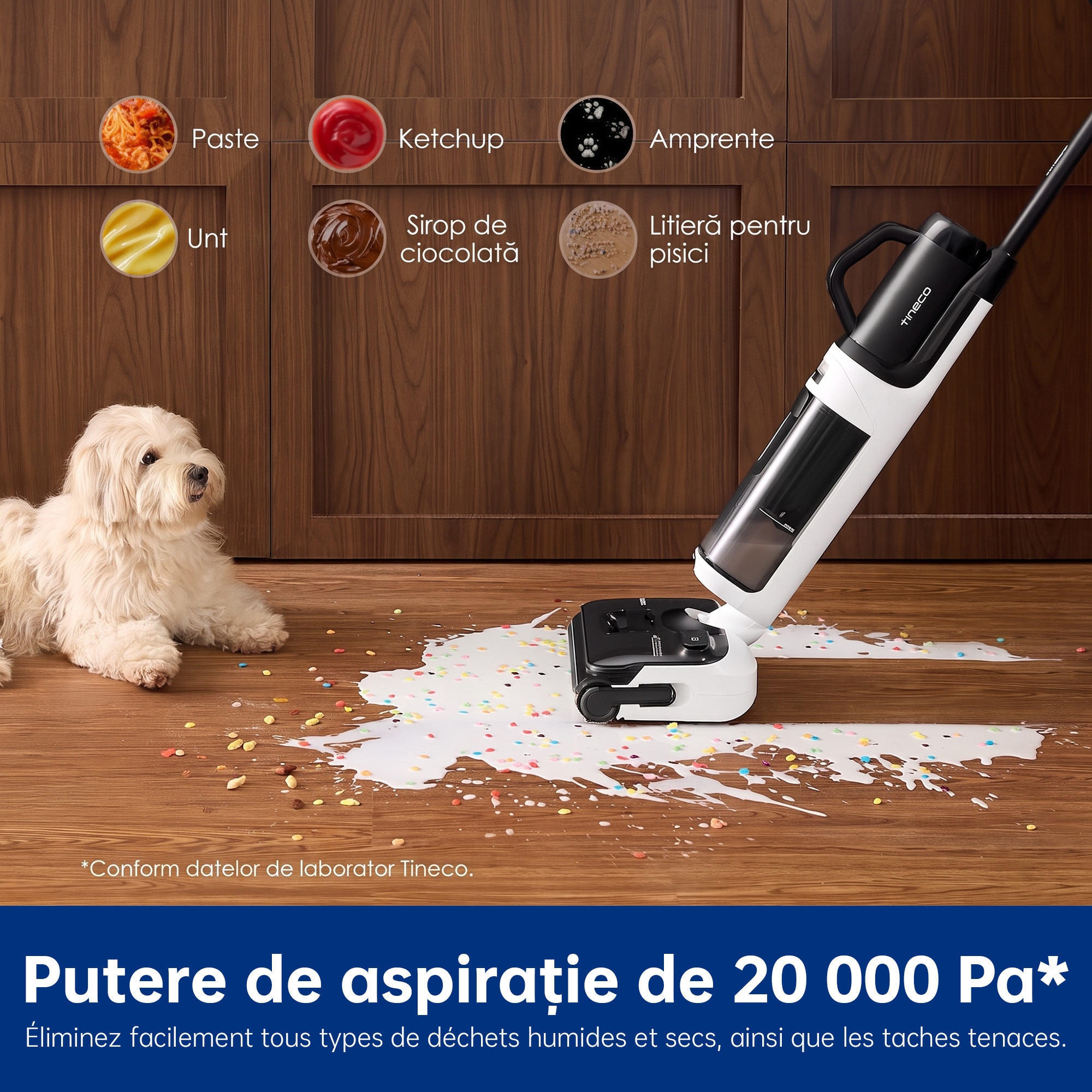 Aspirator Vertical Cu Spalare Tineco Floor One Switch i5 Stretch, 190 W, Aspirare Uscat/Umed, 180° Flexibil, Autonomie 35 Min, 21.6 V, Alb