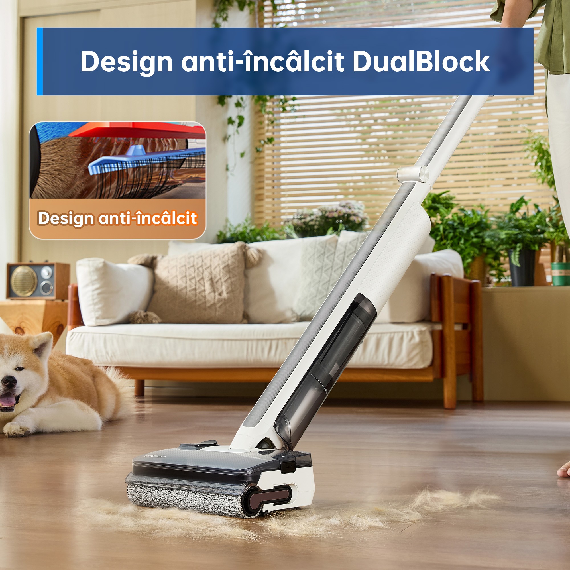 Aspirator Vertical Cu Spalare Tineco Floor One i7 Fold Premium, 190 W, Aspirare Uscat/Umed, Pliabil 180°, Autocuratare, Autonomie 35 Min, 21.6 V, WiFi, Alb