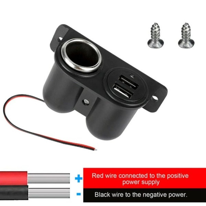 Incarcator auto dual USB 12V negru 14cm