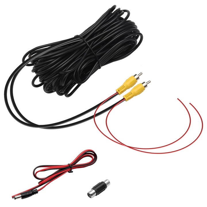 Cablu Extensie Camera Marsarier 10m RCA Video + Cablu Alimentare 1m