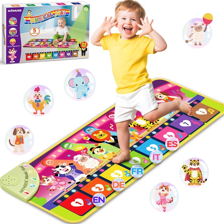 Музикален килим MOMUSE 5 езика (DE/FR/IT/ES/EN) - Играчка 1 година+