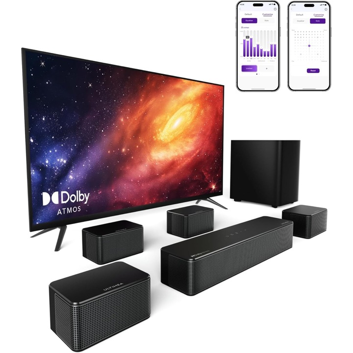 Soundbar ULTIMEA Poseidon D80: Sunet 7.1 Dolby Atmos, 460 W, subwoofer wireless