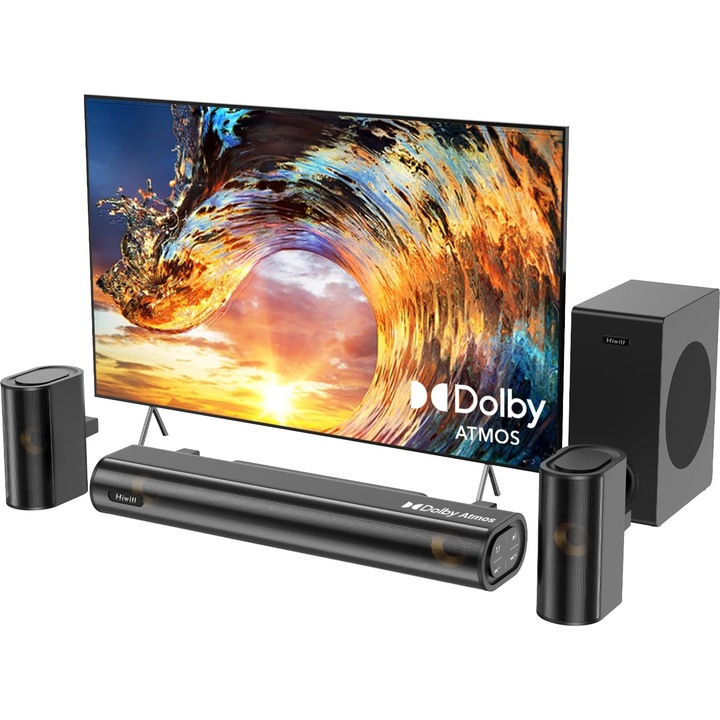 Soundbar HiElite A41 Dolby Atmos 4.1 canale, 300 W, subwoofer, 2 boxe surround