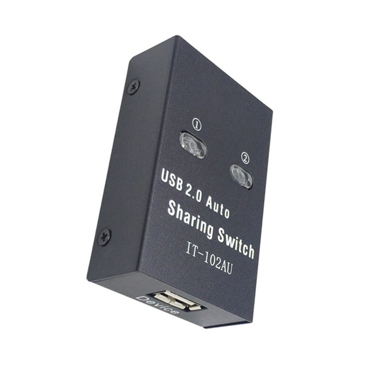 USB kapcsoló 2 portos fém fekete-ezüst 65x40mm szett
