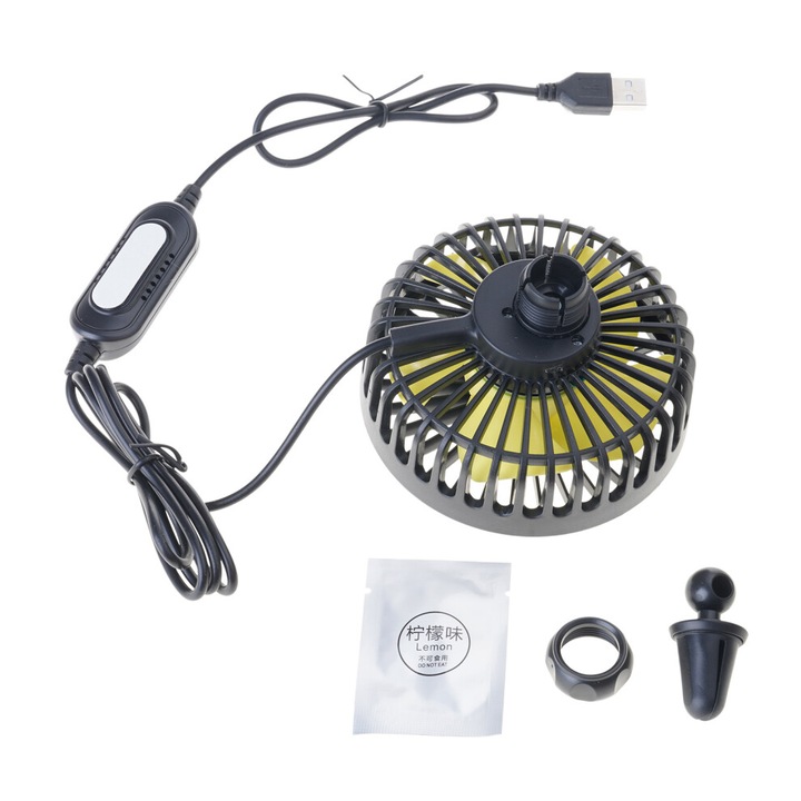 Ventilator auto USB, compact, reglabil, alb, 10.5x10.5x11cm