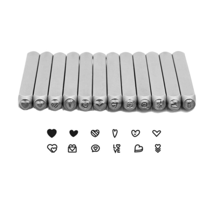 Комплект от 12 печата сърце, стомана, 0.3x0.2см