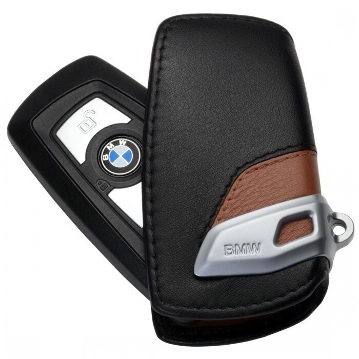 Husa protectie cheie originala BMW - Luxury Line - piele neagra / maro