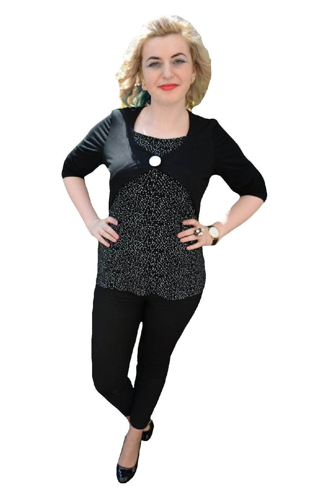 Bluze cu maneca lunga cu buline,masura mare,D&J Exclusive, Negru/Alb