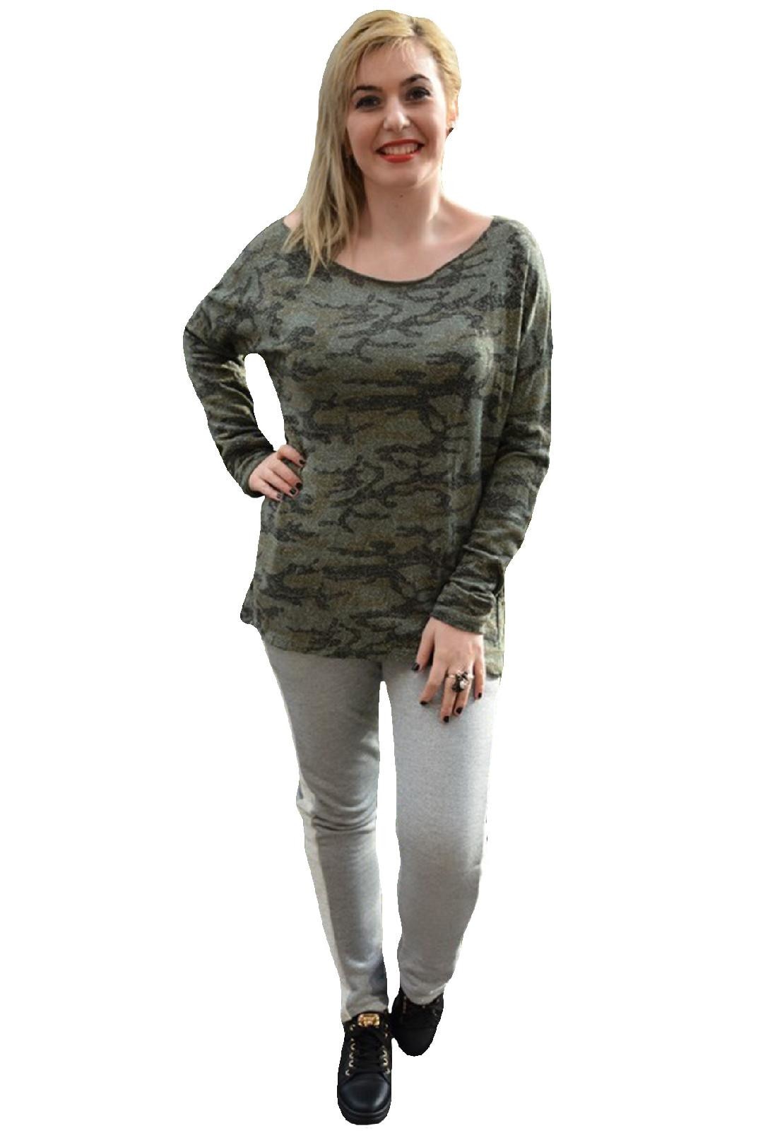 Bluza in tendinte cu imprimeu rafinat, aspect lucios,D&J Exclusive, Verde inchis