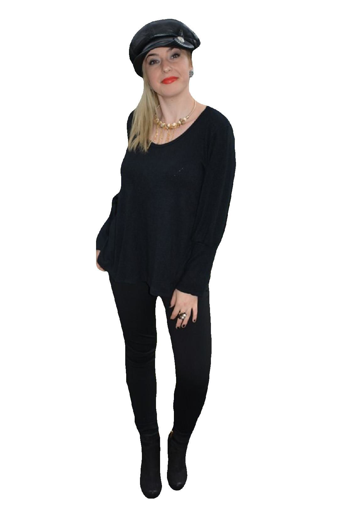 Bluza trendy din material cu aspect tricotat,masura mare,D&J Exclusive, Negru