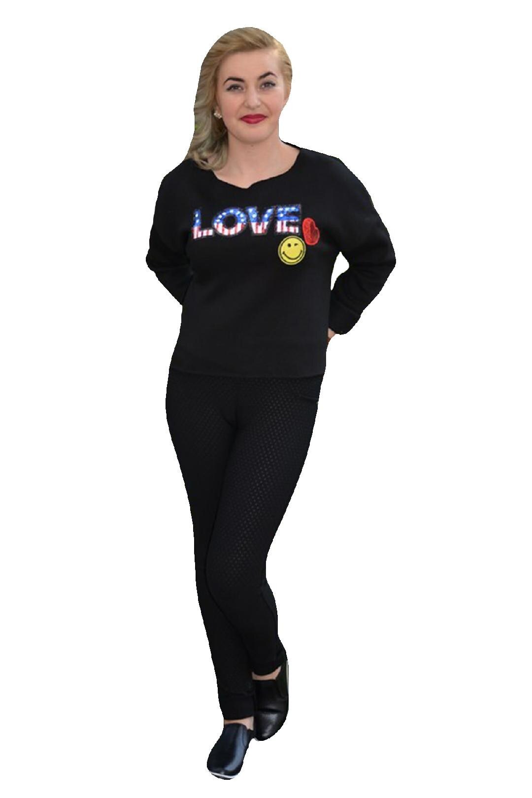 Bluza fashion din bumbac, cu paiete multicolore,D&J Exclusive, Negru