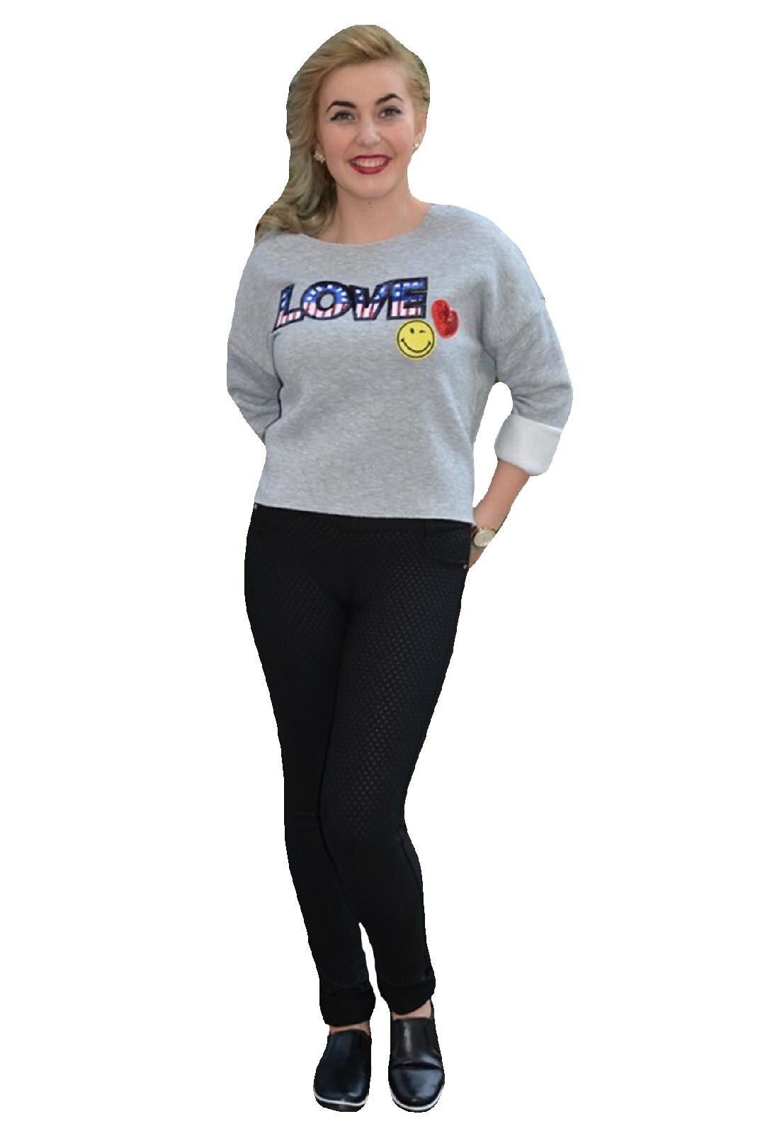 Bluza fashion din bumbac, cu paiete multicolore,D&J Exclusive, Gri