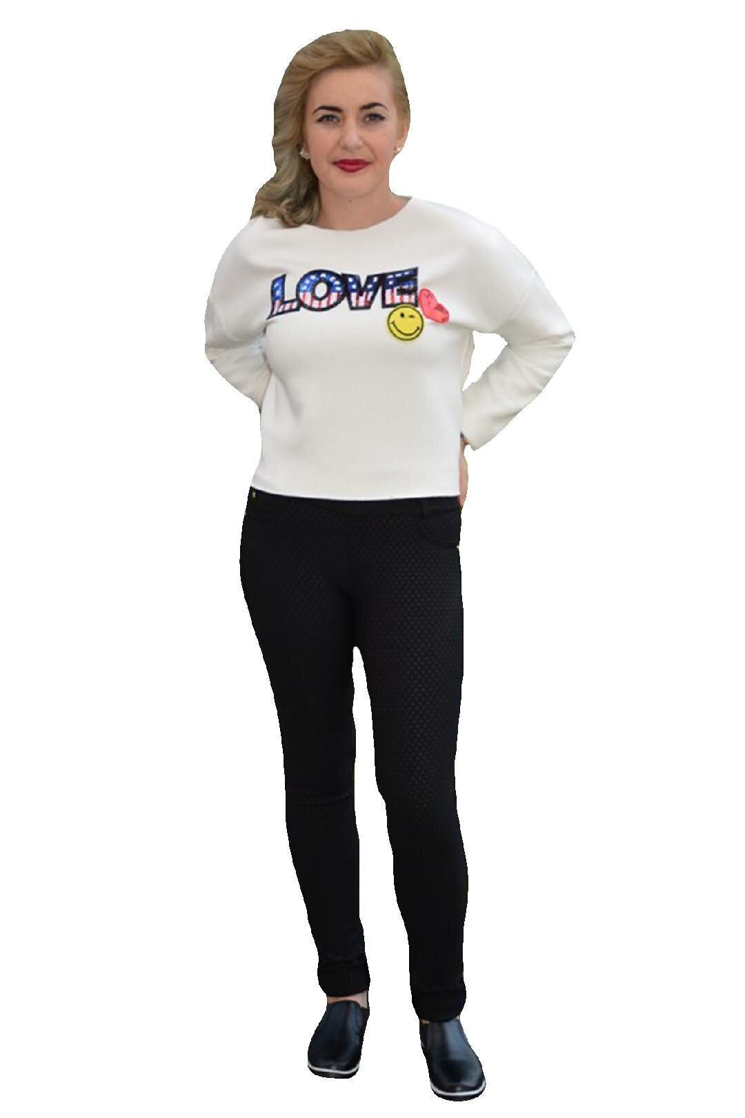 Bluza fashion din bumbac, cu paiete multicolore,D&J Exclusive, Alb