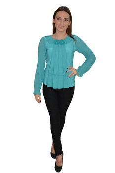 Bluza tinereasca cu insertii florale in partea de sus, D&J Exclusive, Turcoaz Bluza tinereasca cu insertii florale in partea de sus, D&J Exclusive, Turcoaz