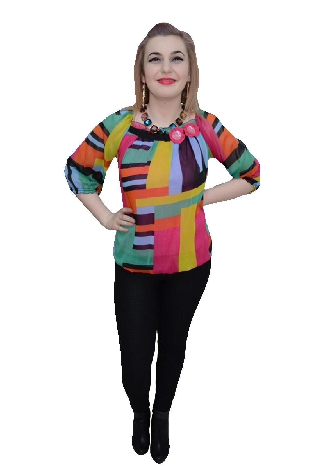 Bluza chic, design geometric fin, D&J Exclusive, Multicolor