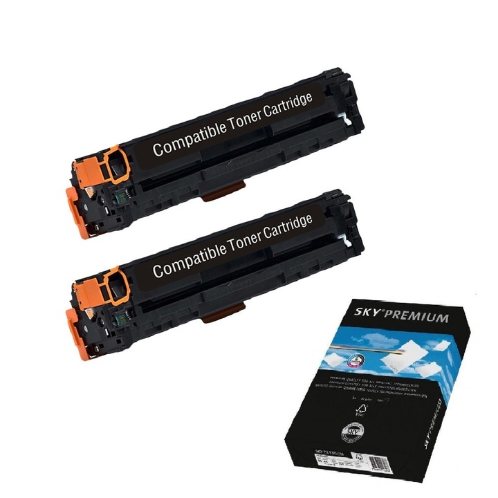 285A Set 2 Cartuse toner + 1 top hartie A4 SKY COPY premium Compatibil Canon 285A - Black -2x2200 pagini