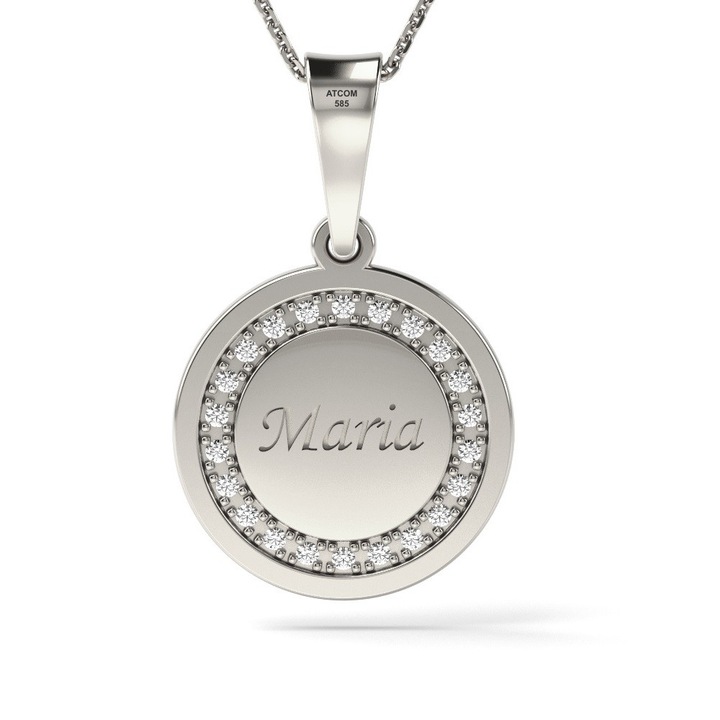 Colier din aur alb model Magic Coin Cristale