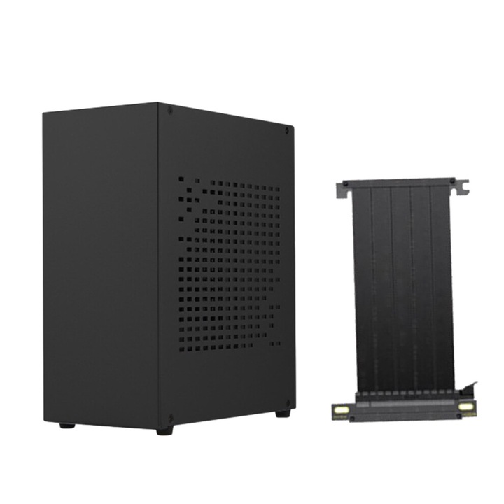 Mini ITX кутия, алуминиева, компактна, сребристо-черна, 22x10x18см