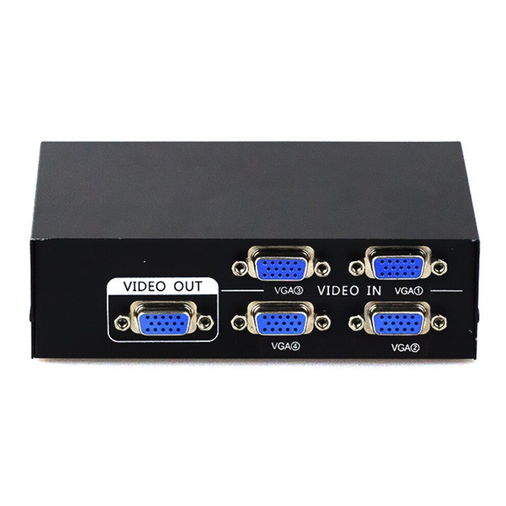 VGA kapcsoló 4 portos fém 134x89x39mm fekete
