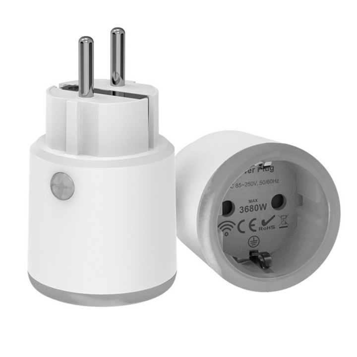 Priza inteligenta WiFi 16A, control vocal, alb, 5x5x8,4cm
