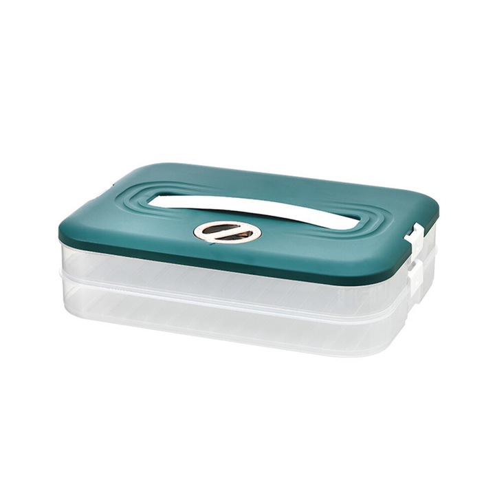 Recipient depozitare alimente 2 straturi, plastic, alb-albastru, 30.5x23x7.5cm