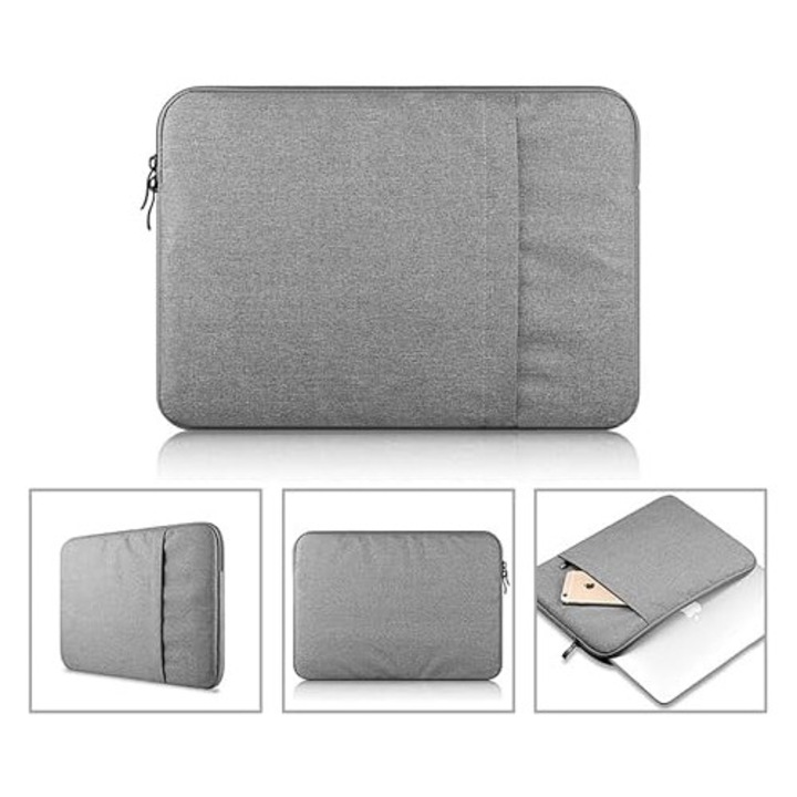 Geanta universala pentru laptop 15.6 inch, husa protectie, buzunar lateral cu fermoar, rezistenta la stropire, 40 x 30 x 2 cm