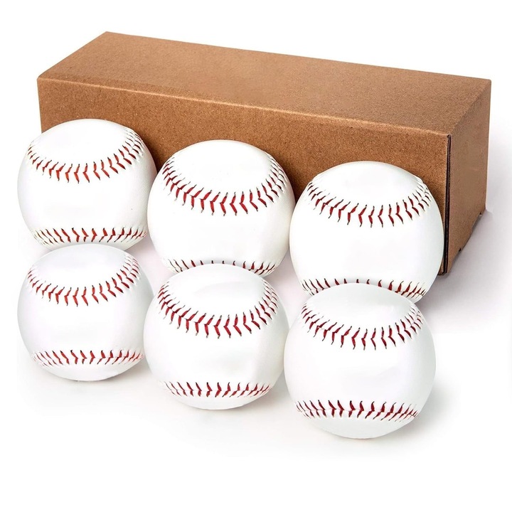 Mingi baseball pentru antrenament, 6 bucati, marime oficiala, alb, 6x7cm