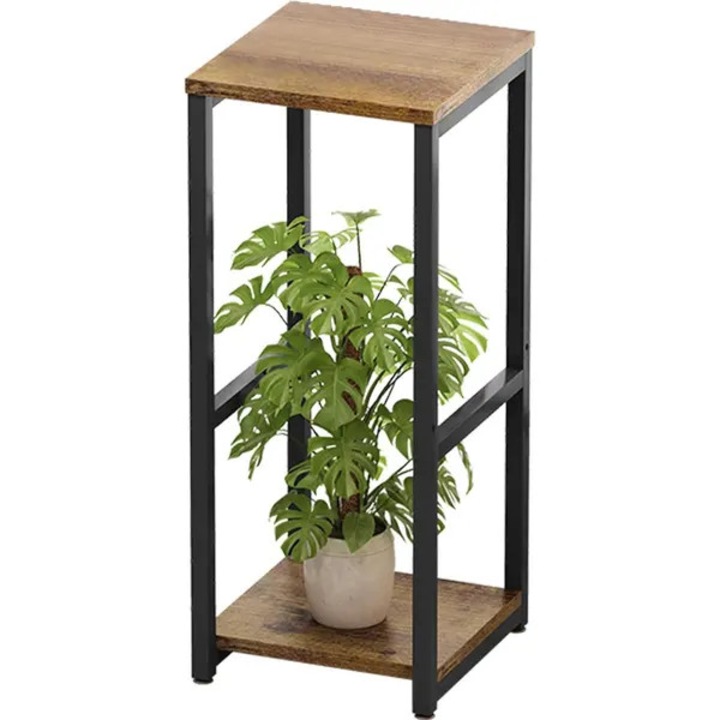 Suport plante interior colt, 2 niveluri, metal, negru, 80cm