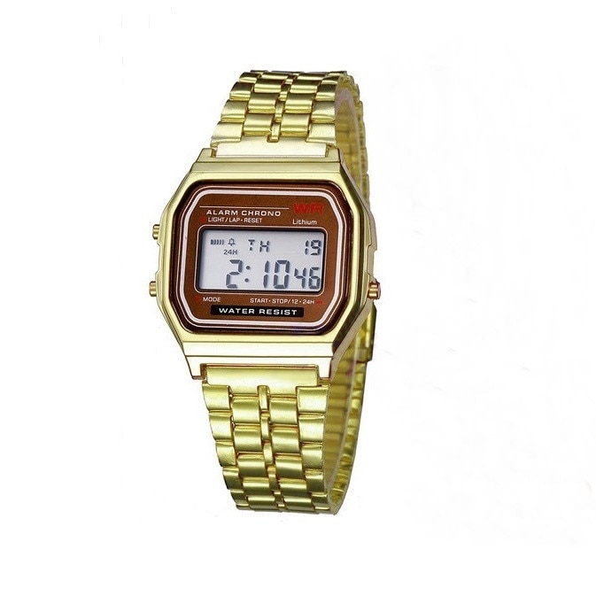 Ceas Barbati Digital, TM Retro Fashion, Bratara Metalica Auriu