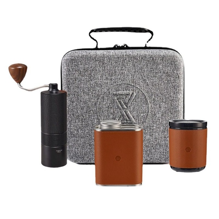 Set cafetiera manuala portabila 4 piese cu rasnita negru