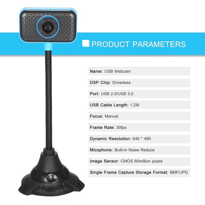 Уеб камера USB HD 640x480p микрофон черна 1.2мx360°