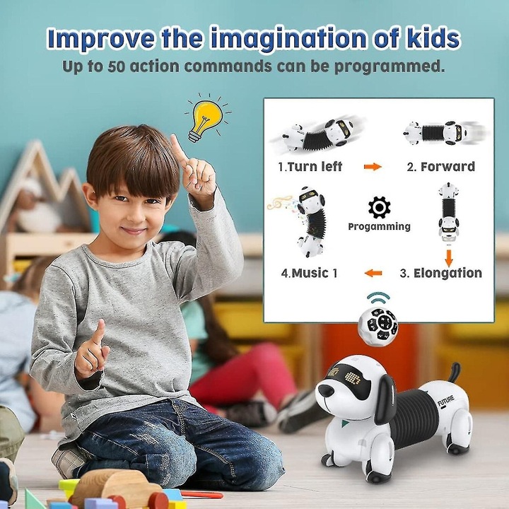 Интелигентна играчка робот куче, дистанционно управление, LED, 33x10x19см