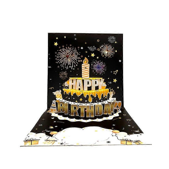 Felicitare 3D tort aniversar muzical carton alb